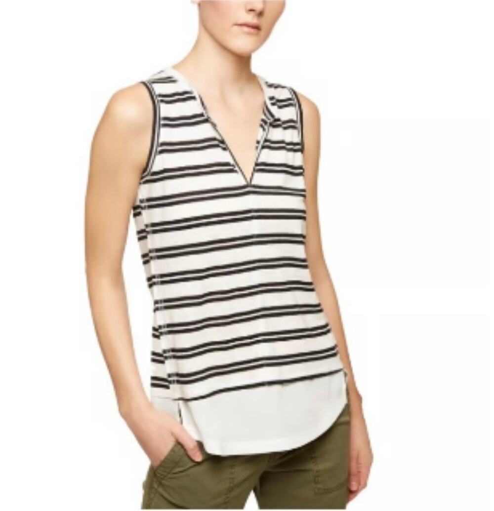 Sanctuary Striped Linen Tank Top Size Medium Black White Stripes Euro Summer